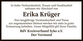 Todesanzeige von Erika Krüger von SYK