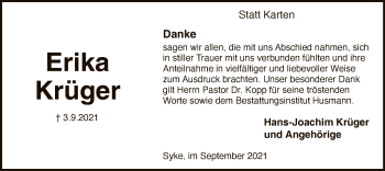 Todesanzeige von Erika Krüger von SYK