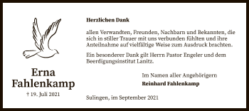 Todesanzeige von Erna Fahlenkamp von SYK