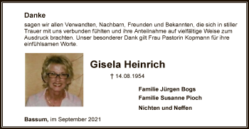 Todesanzeige von Gisela Heinrich von SYK