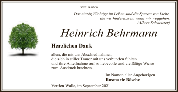 Todesanzeige von Heinrich Behrmann von SYK