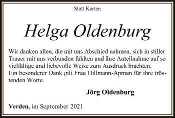 Todesanzeige von Helga Oldenburg von SYK