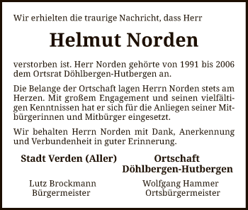 Todesanzeige von Helmut Norden von SYK