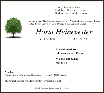 Todesanzeige von Horst Heinevetter von SYK