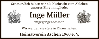 Todesanzeige von Inge Müller von SYK