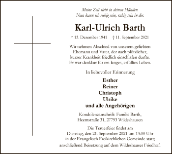 Todesanzeige von Karl-Ulrich Barth von SYK