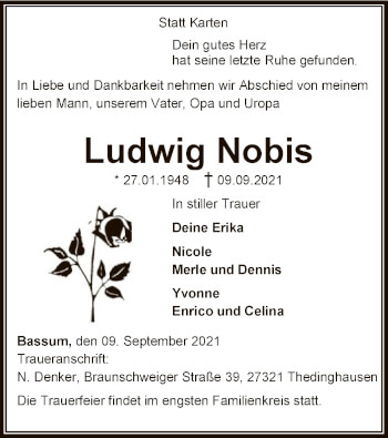 Todesanzeige von Ludwig Nobis von SYK