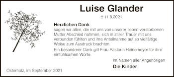 Todesanzeige von Luise Glander von SYK