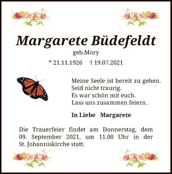 Todesanzeige von Margarete Büdefeldt von SYK