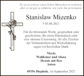 Todesanzeige von Stanislaw Mizenko von SYK