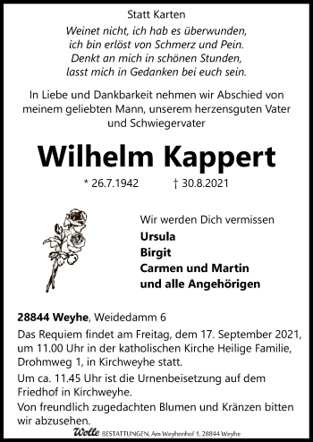 Todesanzeige von Wilhelm Kappert von SYK