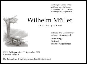 Todesanzeige von Wilhelm Müller von SYK