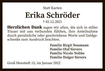 Todesanzeige von Erika Schröder von SYK