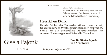Todesanzeige von Gisela Pajonk von SYK