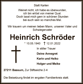 Todesanzeige von Heinrich Schröder von SYK
