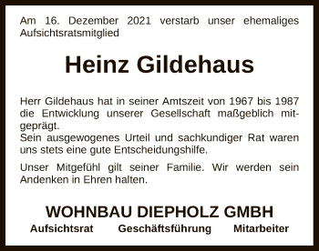 Todesanzeige von Heinz Gildehaus von SYK
