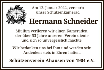 Todesanzeige von Hermann Schneider von SYK