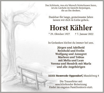 Todesanzeige von Horst Kähler von SYK