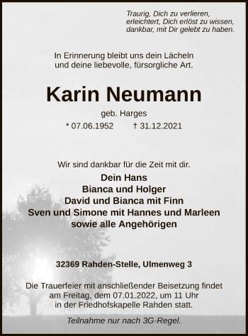 Todesanzeige von Karin Neumann von SYK