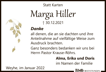 Todesanzeige von Marga Hiller von SYK