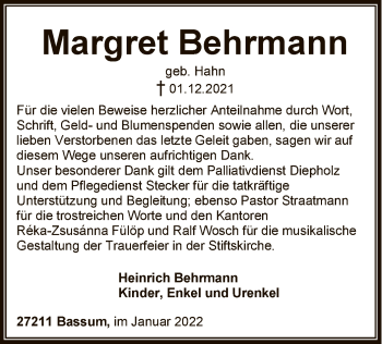 Todesanzeige von Margret Behrmann von SYK