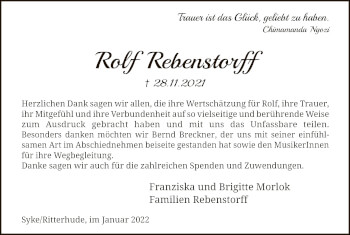 Todesanzeige von Rolf Rebenstorff von SYK