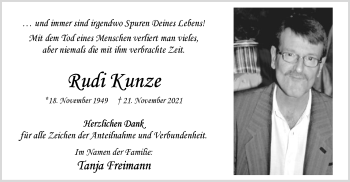 Todesanzeige von Rudi Kunze von SYK