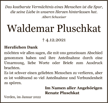 Todesanzeige von Waldemar Pluschkat von SYK