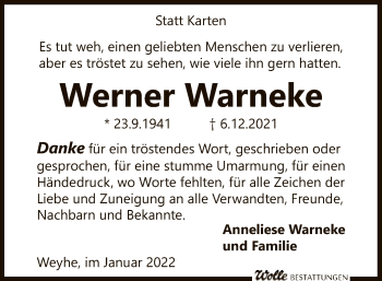 Todesanzeige von Werner Warneke von SYK
