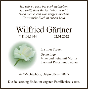 Todesanzeige von Wilfried Gärtner von SYK