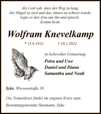 Todesanzeige von Wolfram Knevelkamp von SYK