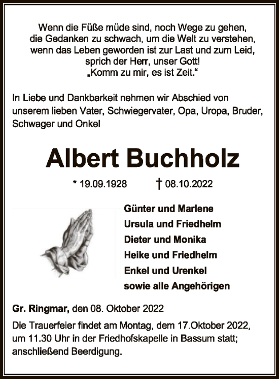 Todesanzeige von Albert Buchholz von SYK