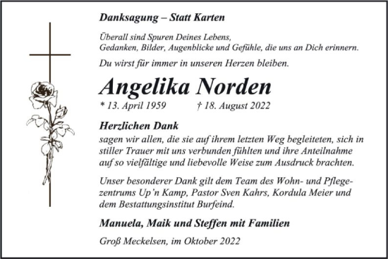 Todesanzeige von Angelika Norden von SYK
