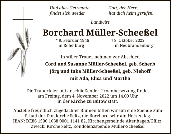 Todesanzeige von Borchard Müller-Scheeßel von SYK