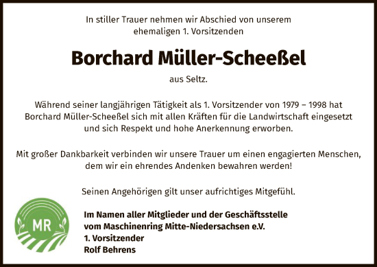 Todesanzeige von Borchard Müller-Scheeßel von SYK