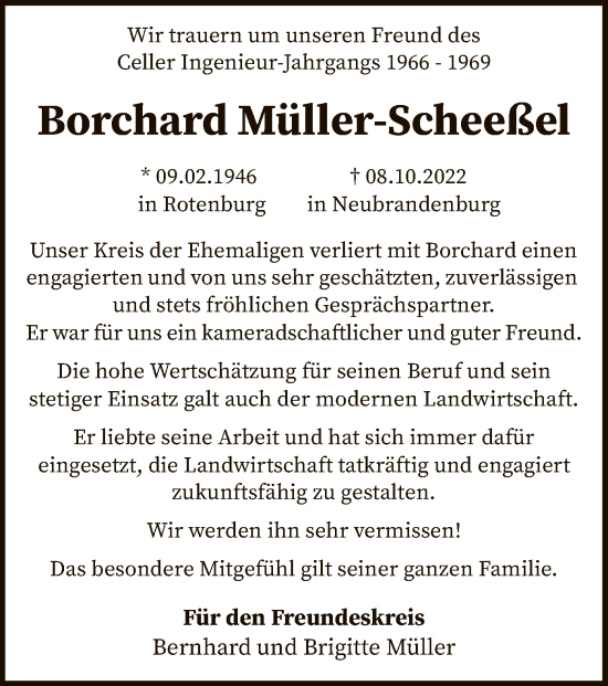 Todesanzeige von Borchard Müller-Scheeßel von SYK