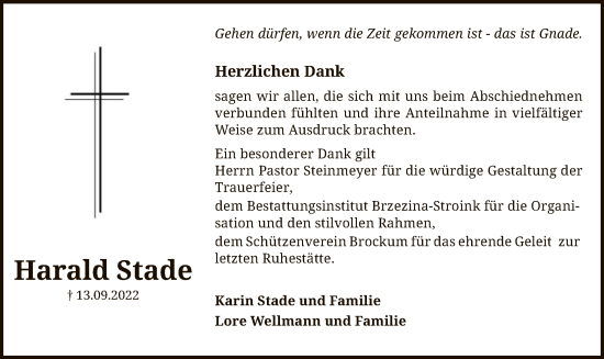 Todesanzeige von Harald Stade von SYK