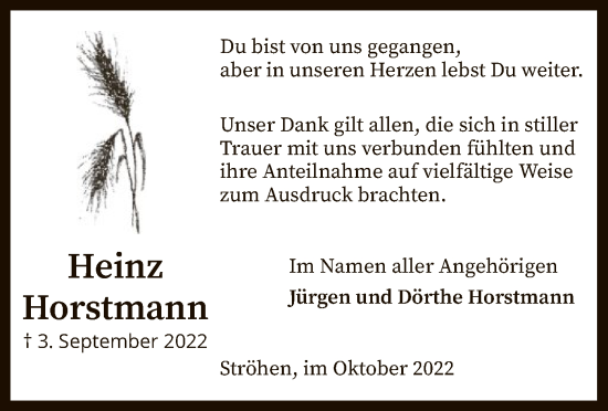 Todesanzeige von Heinz Horstmann von SYK