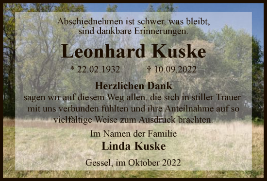 Todesanzeige von Leonhard Kuske von SYK