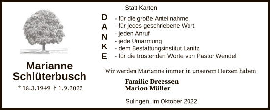 Todesanzeige von Marianne Schlüterbusch von SYK