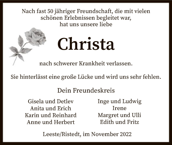 Todesanzeige von Christa Discher von SYK