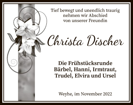 Todesanzeige von Christa Discher von SYK