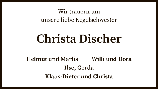 Todesanzeige von Christa Discher von SYK