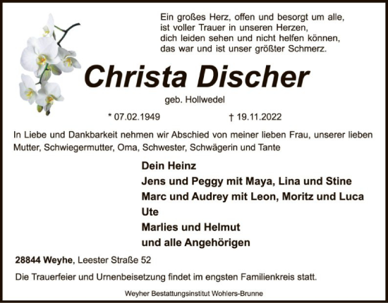 Todesanzeige von Christa Discher von SYK