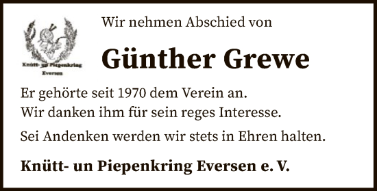 Todesanzeige von Günther Grewe von SYK