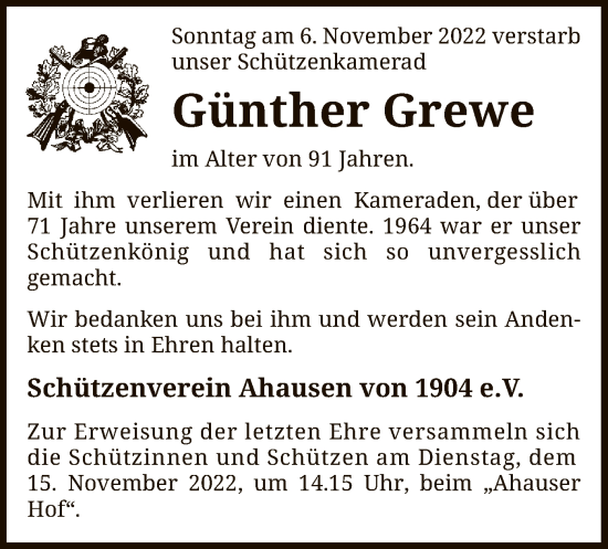 Todesanzeige von Günther Grewe von SYK