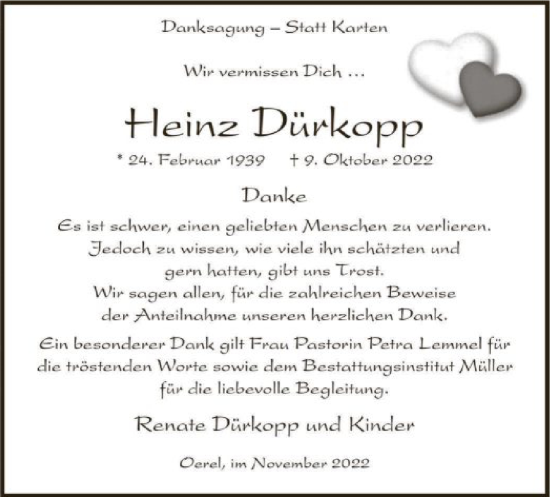 Todesanzeige von Heinz Dürkopp von SYK