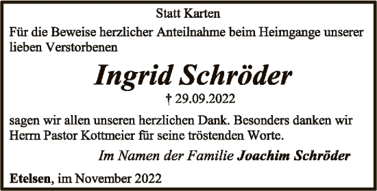 Todesanzeige von Ingrid Schröder von SYK