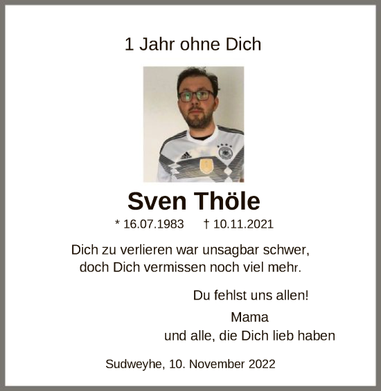 Todesanzeige von Sven Thöle von SYK