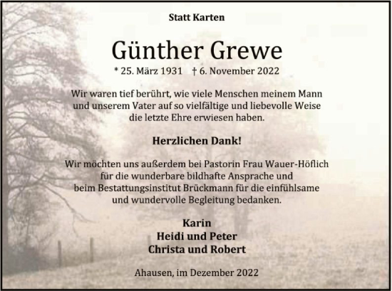 Todesanzeige von Günther Grewe von SYK